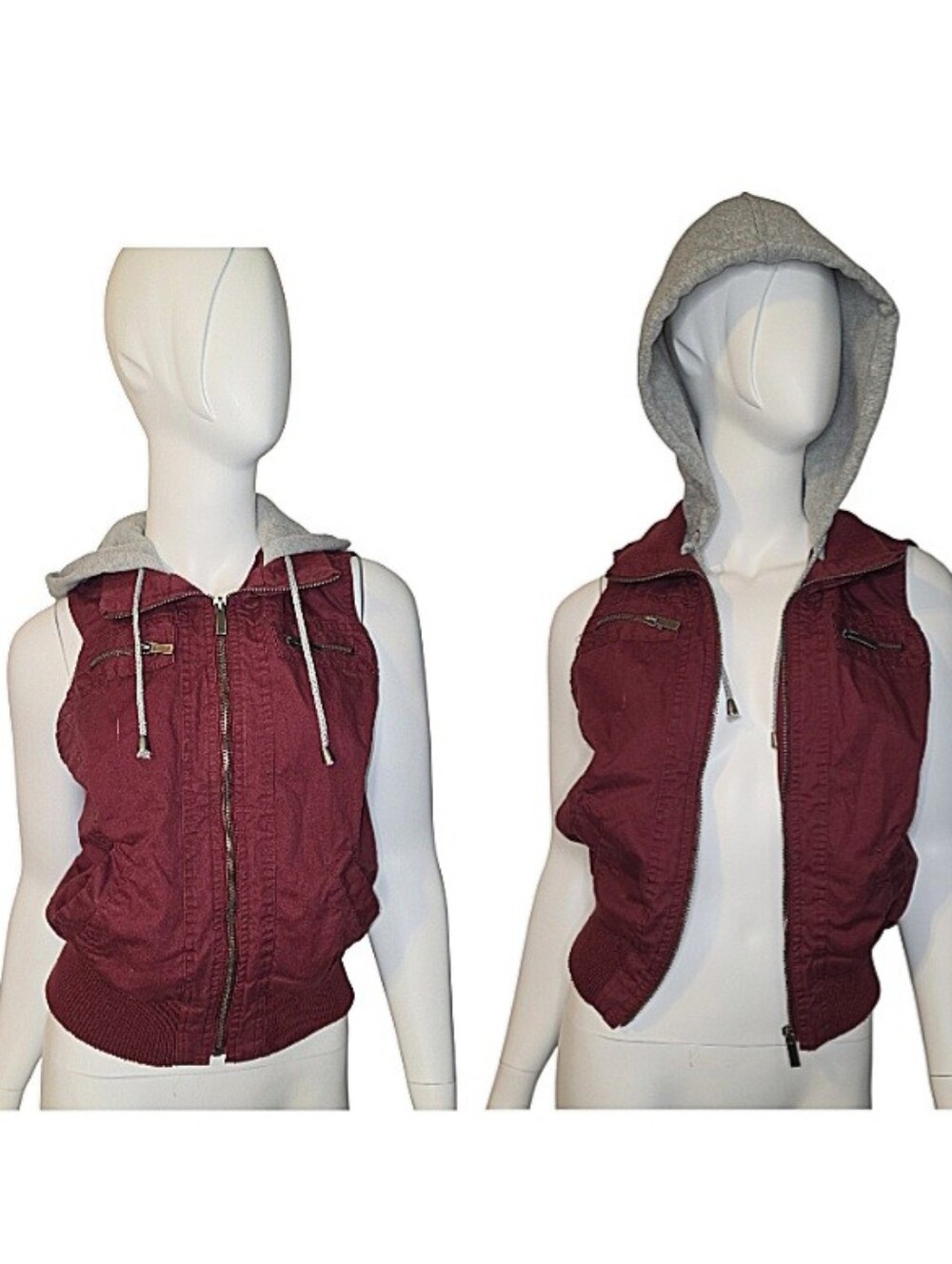 Vintage Wet Seal Burgundy Canvas Hooded Utility Vest Size S